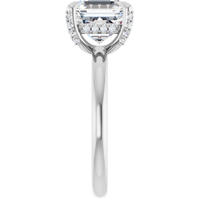 ATHENA Solitaire Asscher Engagement Ring with Diamond Set Claws & Hidden Halo - Platinum - View 4