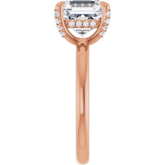 ATHENA Solitaire Asscher Engagement Ring with Diamond Set Claws & Hidden Halo - 18K Rose Gold - View 4