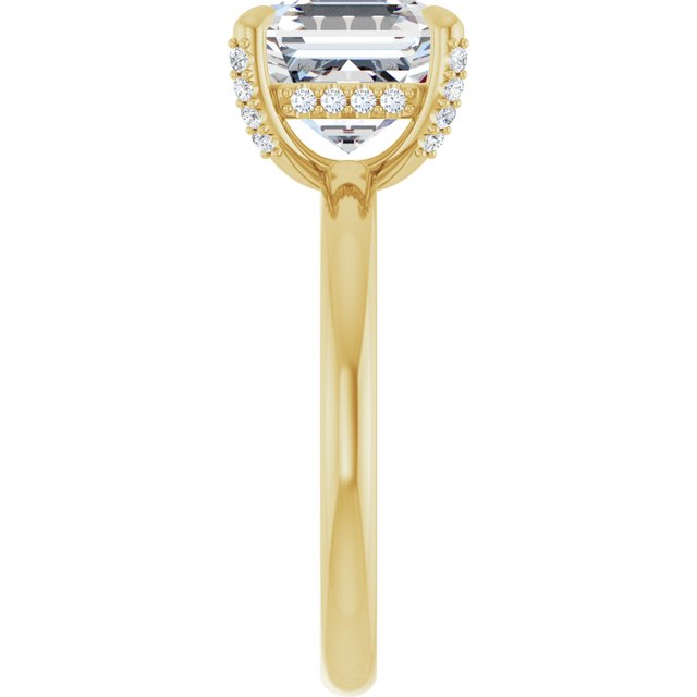 ATHENA Solitaire Asscher Engagement Ring with Diamond Set Claws & Hidden Halo - 18K Yellow Gold - View 4