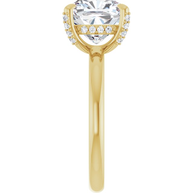 ATHENA Solitaire Cushion Engagement Ring with Diamond Set Claws & Hidden Halo - 18K Yellow Gold - View 4