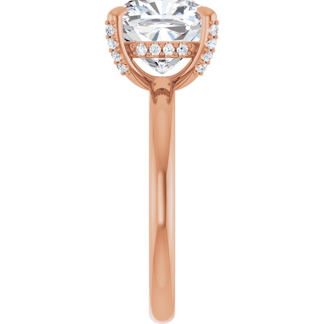 ATHENA Solitaire Cushion Engagement Ring with Diamond Set Claws & Hidden Halo - 18K Rose Gold - View 4