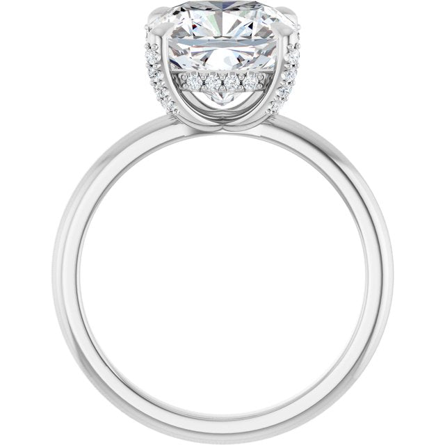 ATHENA Solitaire Cushion Engagement Ring with Diamond Set Claws & Hidden Halo - Platinum - View 2