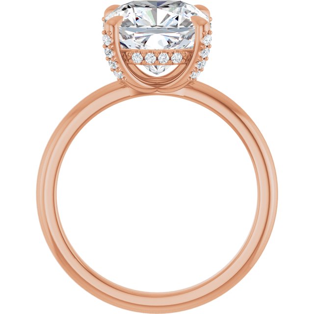 ATHENA Solitaire Cushion Engagement Ring with Diamond Set Claws & Hidden Halo - 18K Rose Gold - View 2