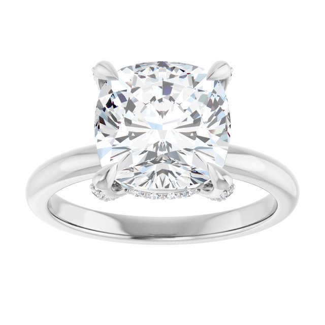 ATHENA Solitaire Cushion Engagement Ring with Diamond Set Claws & Hidden Halo - Platinum - View 3