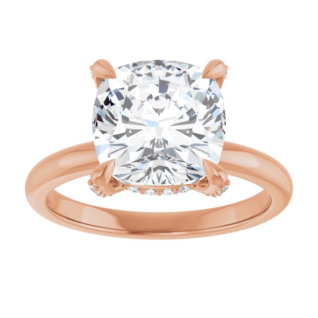 ATHENA Solitaire Cushion Engagement Ring with Diamond Set Claws & Hidden Halo - 18K Rose Gold - View 3