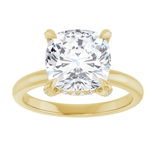 ATHENA Solitaire Cushion Engagement Ring with Diamond Set Claws & Hidden Halo - 18K Yellow Gold - View 3