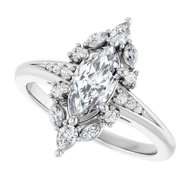 LARA Halo Marquise Engagement Ring with Round, Pear & Marquise Stones - Platinum - View 5