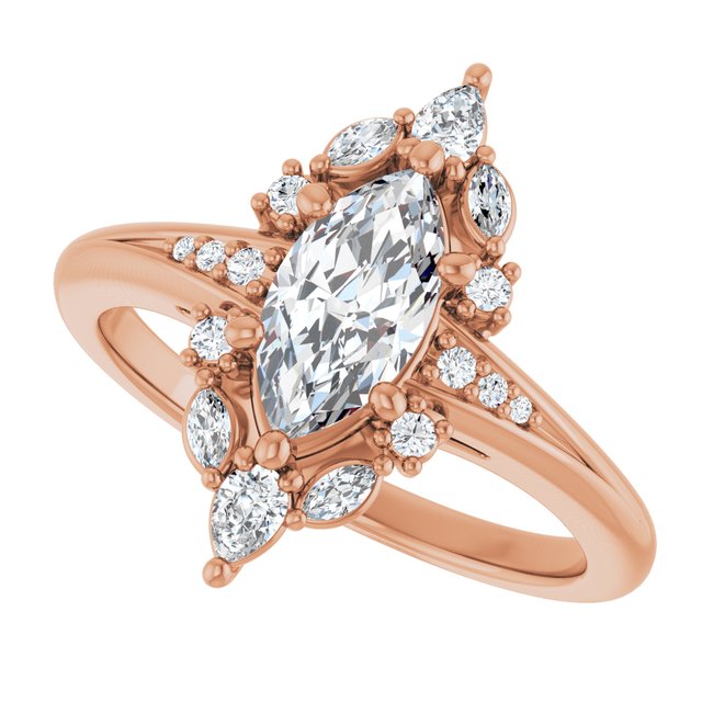 LARA Halo Marquise Engagement Ring with Round, Pear & Marquise Stones - 18K Rose Gold - View 5
