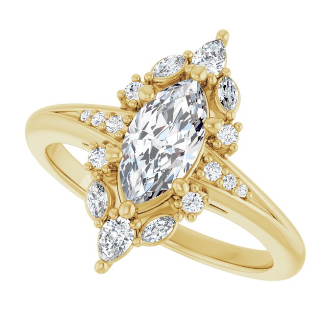 LARA Halo Marquise Engagement Ring with Round, Pear & Marquise Stones - 18K Yellow Gold - View 5