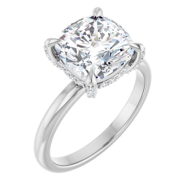 ATHENA Solitaire Cushion Engagement Ring with Diamond Set Claws & Hidden Halo - Platinum - View 1
