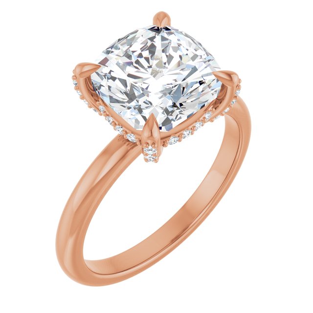 ATHENA Solitaire Cushion Engagement Ring with Diamond Set Claws & Hidden Halo - 18K Rose Gold - View 1