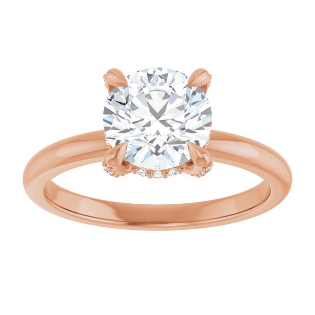 ATHENA Solitaire Round Engagement Ring with Diamond Set Claws & Hidden Halo - 18K Rose Gold - View 3