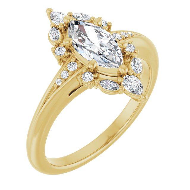 LARA Halo Marquise Engagement Ring with Round, Pear & Marquise Stones - 18K Yellow Gold - View 1