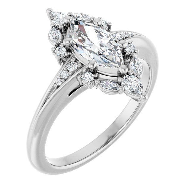 LARA Halo Marquise Engagement Ring with Round, Pear & Marquise Stones - Platinum - View 1