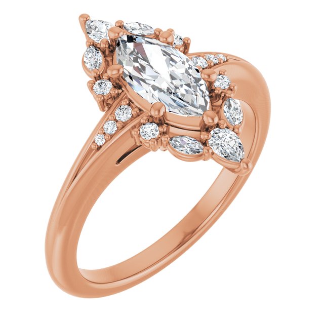 LARA Halo Marquise Engagement Ring with Round, Pear & Marquise Stones - 18K Rose Gold - View 1