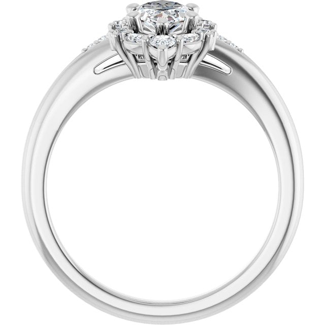 LARA Halo Marquise Engagement Ring with Round, Pear & Marquise Stones - Platinum - View 2