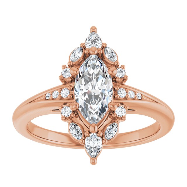 LARA Halo Marquise Engagement Ring with Round, Pear & Marquise Stones - 18K Rose Gold - View 3