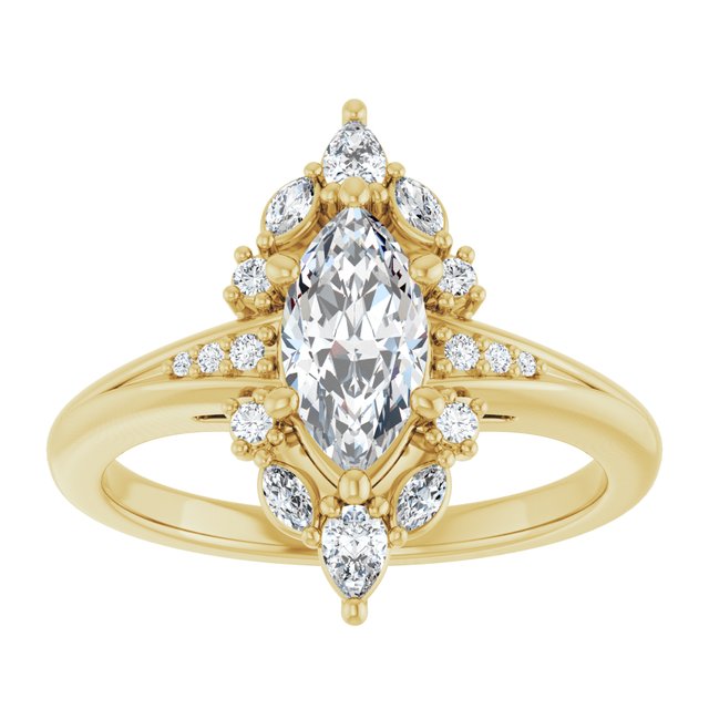 LARA Halo Marquise Engagement Ring with Round, Pear & Marquise Stones - 18K Yellow Gold - View 3