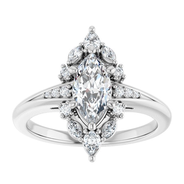LARA Halo Marquise Engagement Ring with Round, Pear & Marquise Stones - Platinum - View 3