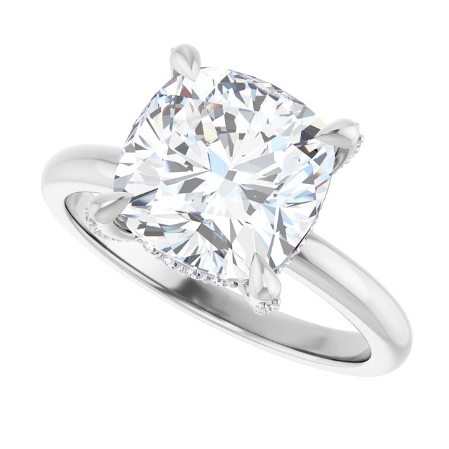 ATHENA Solitaire Cushion Engagement Ring with Diamond Set Claws & Hidden Halo - Platinum - View 5
