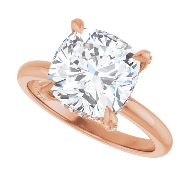 ATHENA Solitaire Cushion Engagement Ring with Diamond Set Claws & Hidden Halo - 18K Rose Gold - View 5