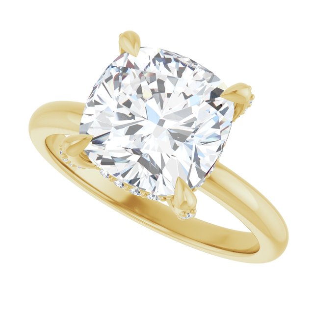 ATHENA Solitaire Cushion Engagement Ring with Diamond Set Claws & Hidden Halo - 18K Yellow Gold - View 5