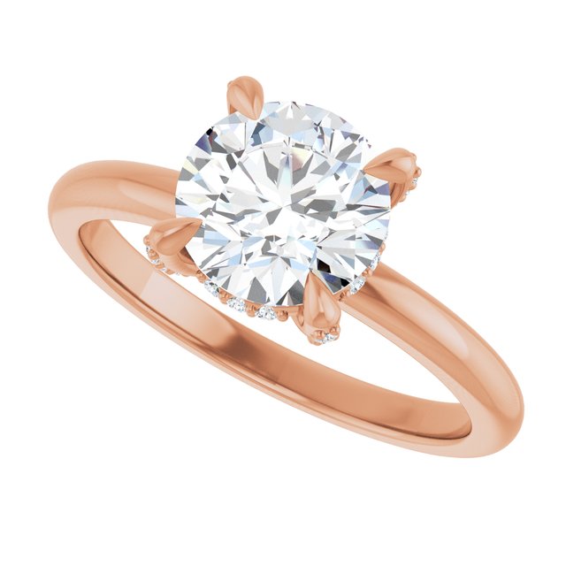 ATHENA Solitaire Round Engagement Ring with Diamond Set Claws & Hidden Halo - 18K Rose Gold - View 5
