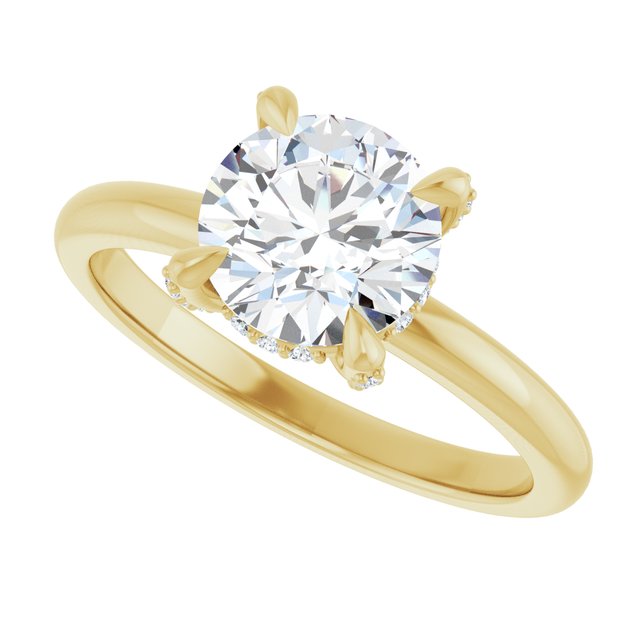 ATHENA Solitaire Round Engagement Ring with Diamond Set Claws & Hidden Halo - 18K Yellow Gold - View 5