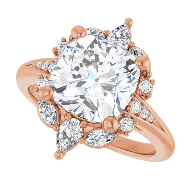 LARA Halo Cushion Engagement Ring with Round, Pear & Marquise Stones - 18K Rose Gold - View 5