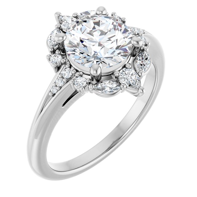 LARA Halo Round Engagement Ring with Round, Pear & Marquise Stones - Platinum - View 1