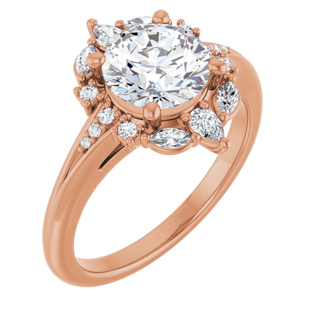 LARA Halo Round Engagement Ring with Round, Pear & Marquise Stones - 18K Rose Gold - View 1