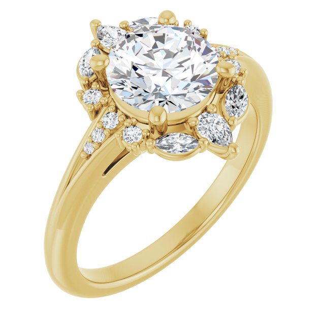 LARA Halo Round Engagement Ring with Round, Pear & Marquise Stones - 18K Yellow Gold - View 1