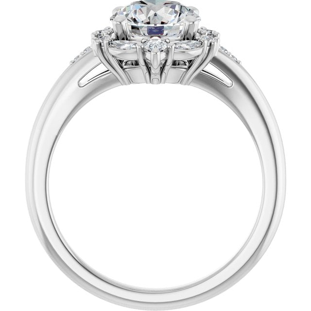 LARA Halo Round Engagement Ring with Round, Pear & Marquise Stones - Platinum - View 2