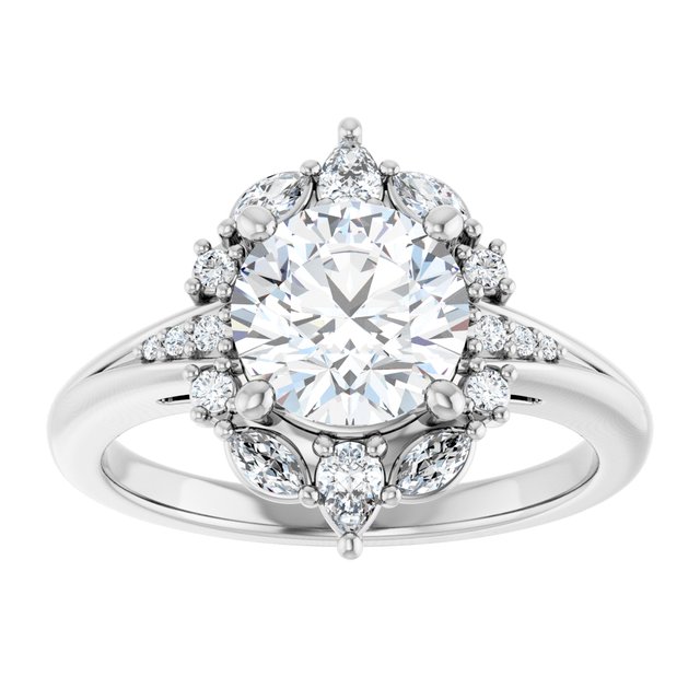 LARA Halo Round Engagement Ring with Round, Pear & Marquise Stones - Platinum - View 3