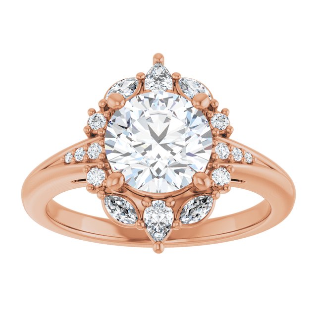 LARA Halo Round Engagement Ring with Round, Pear & Marquise Stones - 18K Rose Gold - View 3
