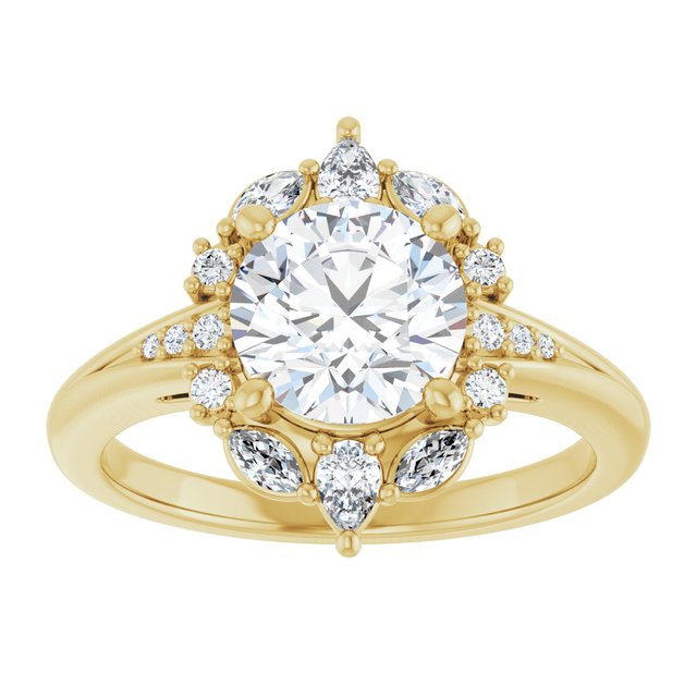 LARA Halo Round Engagement Ring with Round, Pear & Marquise Stones - 18K Yellow Gold - View 3