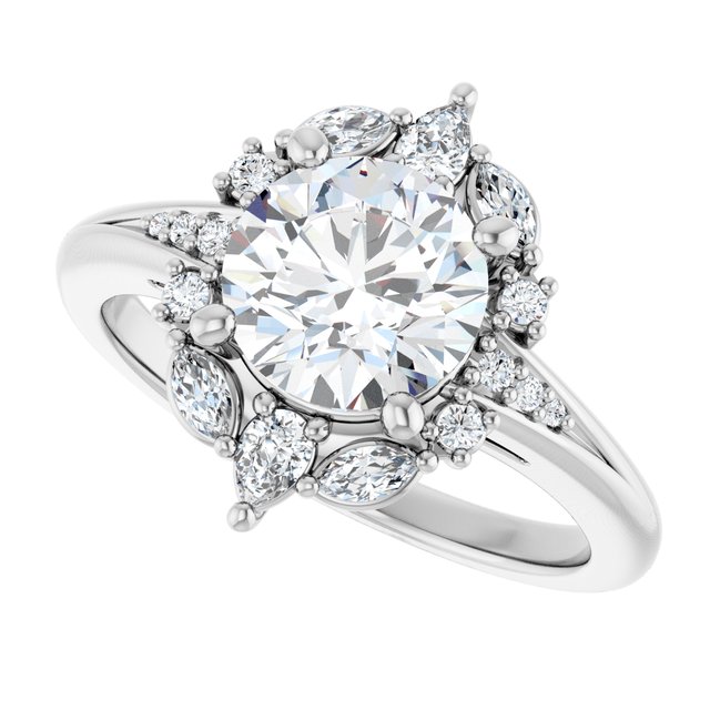 LARA Halo Round Engagement Ring with Round, Pear & Marquise Stones - Platinum - View 5