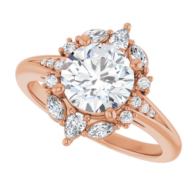 LARA Halo Round Engagement Ring with Round, Pear & Marquise Stones - 18K Rose Gold - View 5