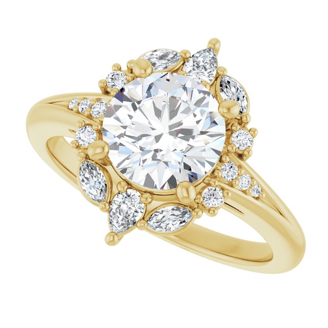 LARA Halo Round Engagement Ring with Round, Pear & Marquise Stones - 18K Yellow Gold - View 5