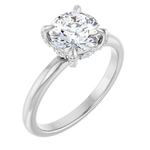 ATHENA Solitaire Round Engagement Ring with Diamond Set Claws & Hidden Halo - Platinum - View 1