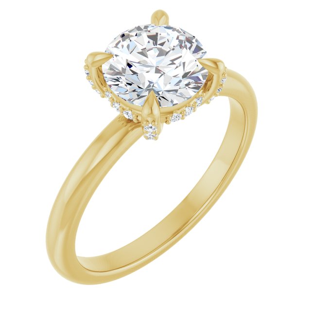 ATHENA Solitaire Round Engagement Ring with Diamond Set Claws & Hidden Halo - 18K Yellow Gold - View 1