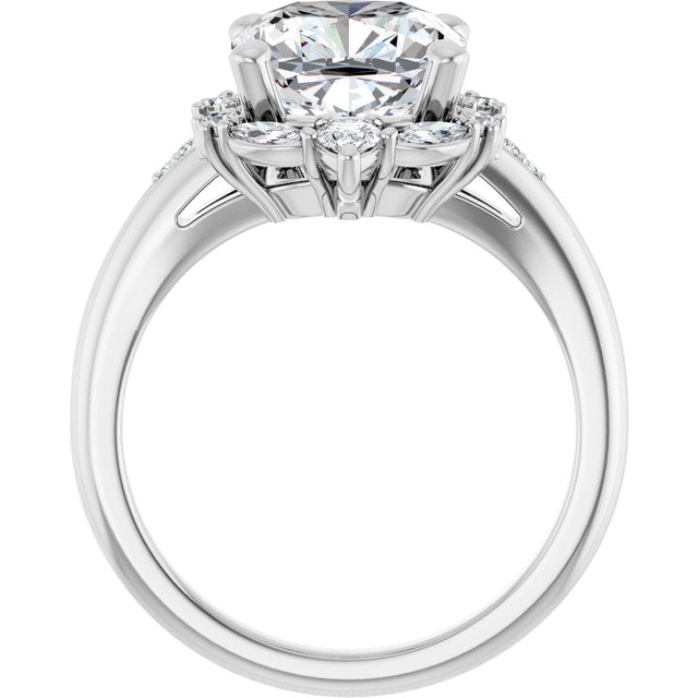 LARA Halo Cushion Engagement Ring with Round, Pear & Marquise Stones - Platinum - View 2