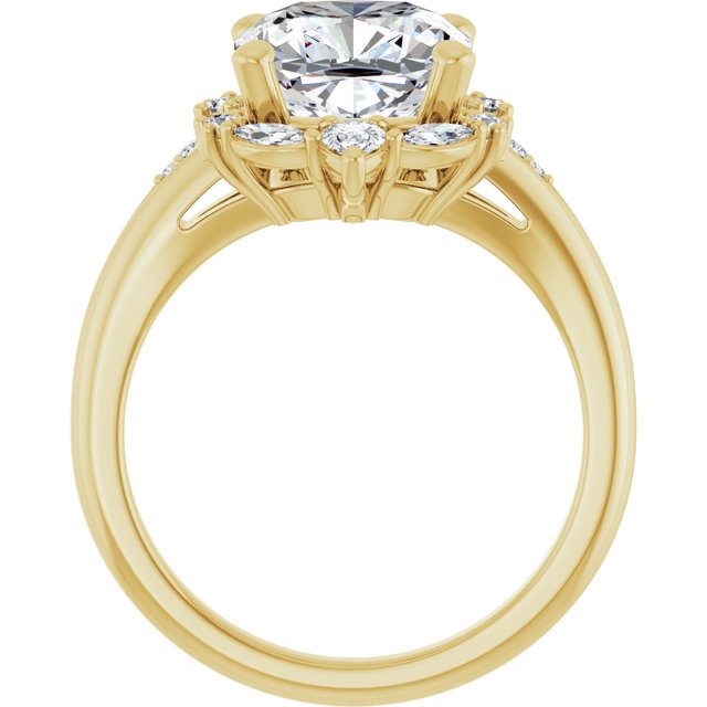 LARA Halo Cushion Engagement Ring with Round, Pear & Marquise Stones - 18K Yellow Gold - View 2