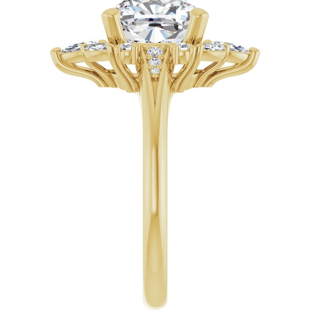 LARA Halo Cushion Engagement Ring with Round, Pear & Marquise Stones - 18K Yellow Gold - View 4