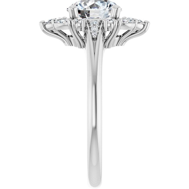 LARA Halo Round Engagement Ring with Round, Pear & Marquise Stones - Platinum - View 4