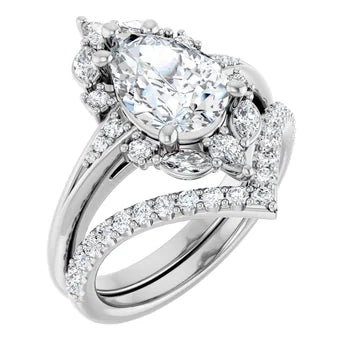 LARA Halo Engagement ring with Round, pear & marquise stones