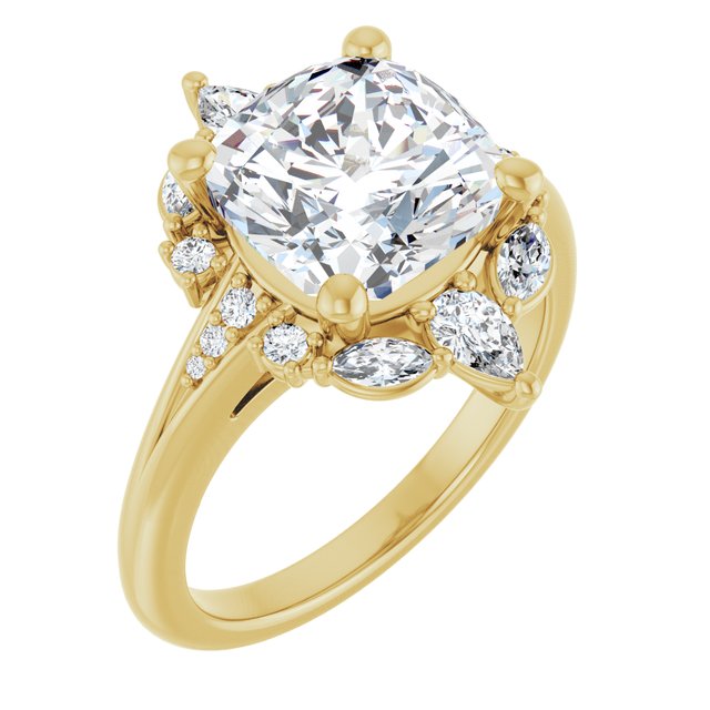 LARA Halo Cushion Engagement Ring with Round, Pear & Marquise Stones - 18K Yellow Gold - View 1