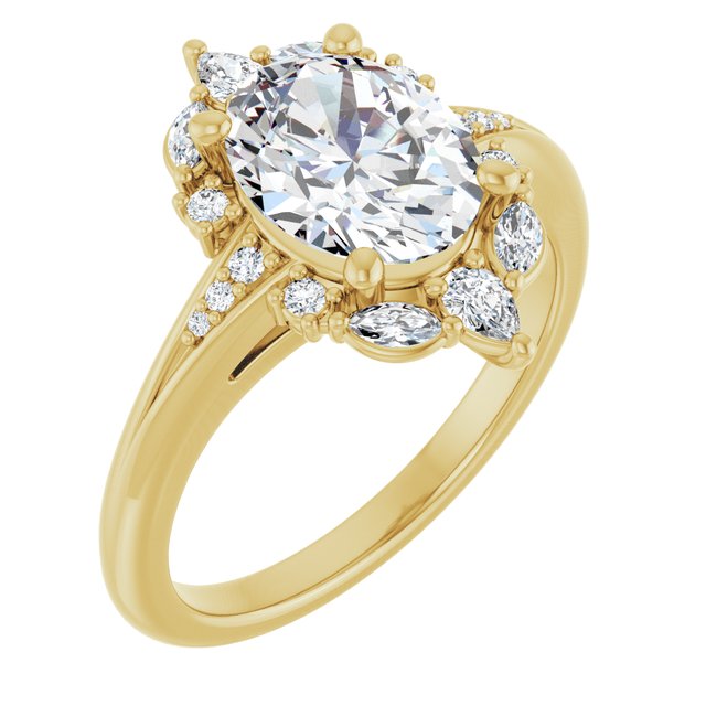 LARA Halo Oval Engagement Ring with Round, Pear & Marquise Stones - 18K Yellow Gold - View 1
