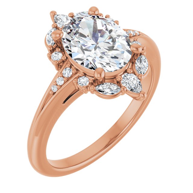 LARA Halo Oval Engagement Ring with Round, Pear & Marquise Stones - 18K Rose Gold - View 1