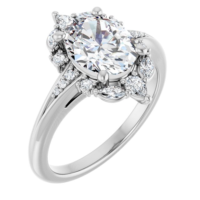 LARA Halo Oval Engagement Ring with Round, Pear & Marquise Stones - Platinum - View 1